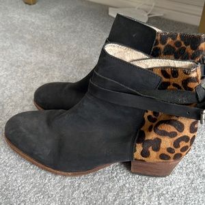 BODEN black leather and cheetah boots.